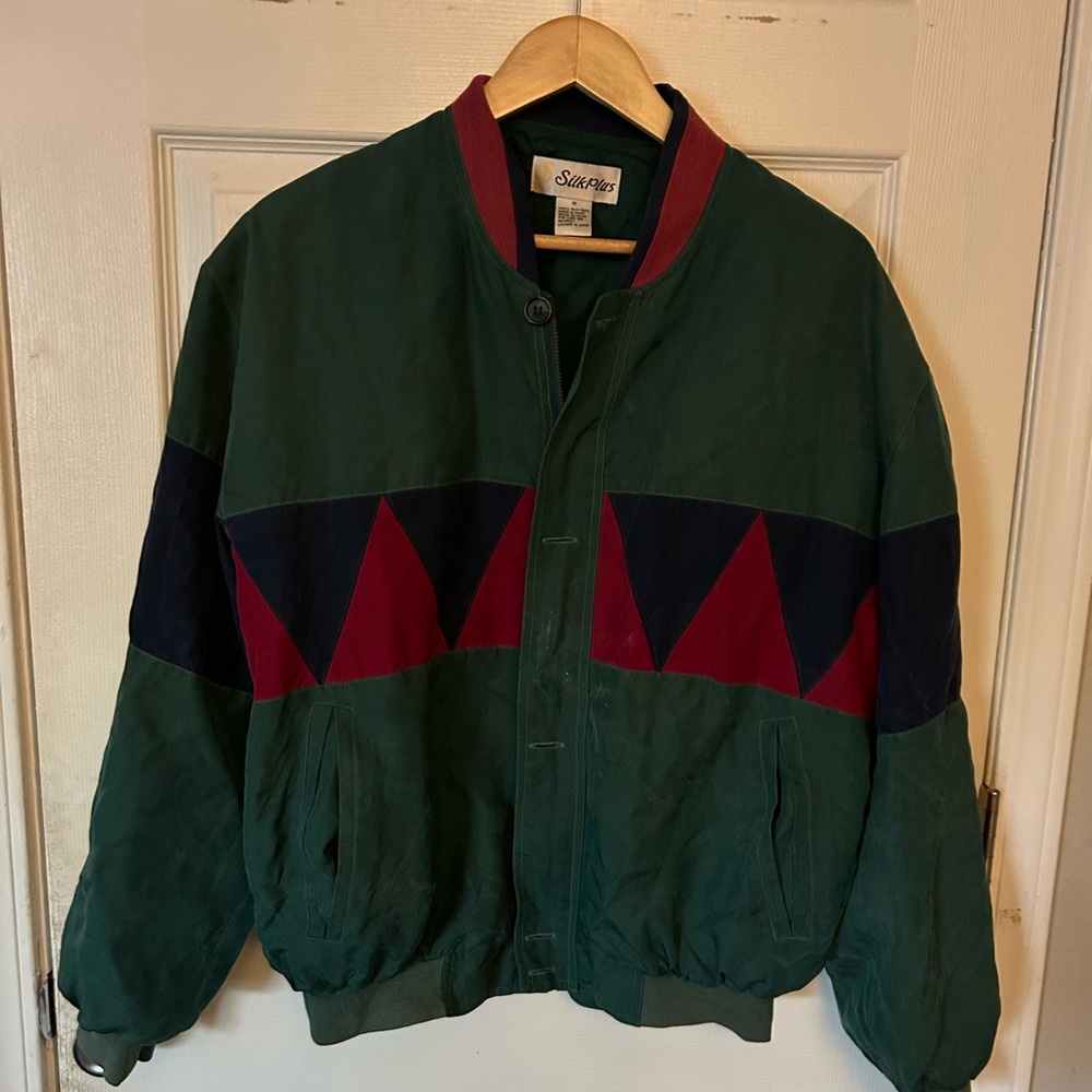 Stylish Green and Red Bomber Jacket
